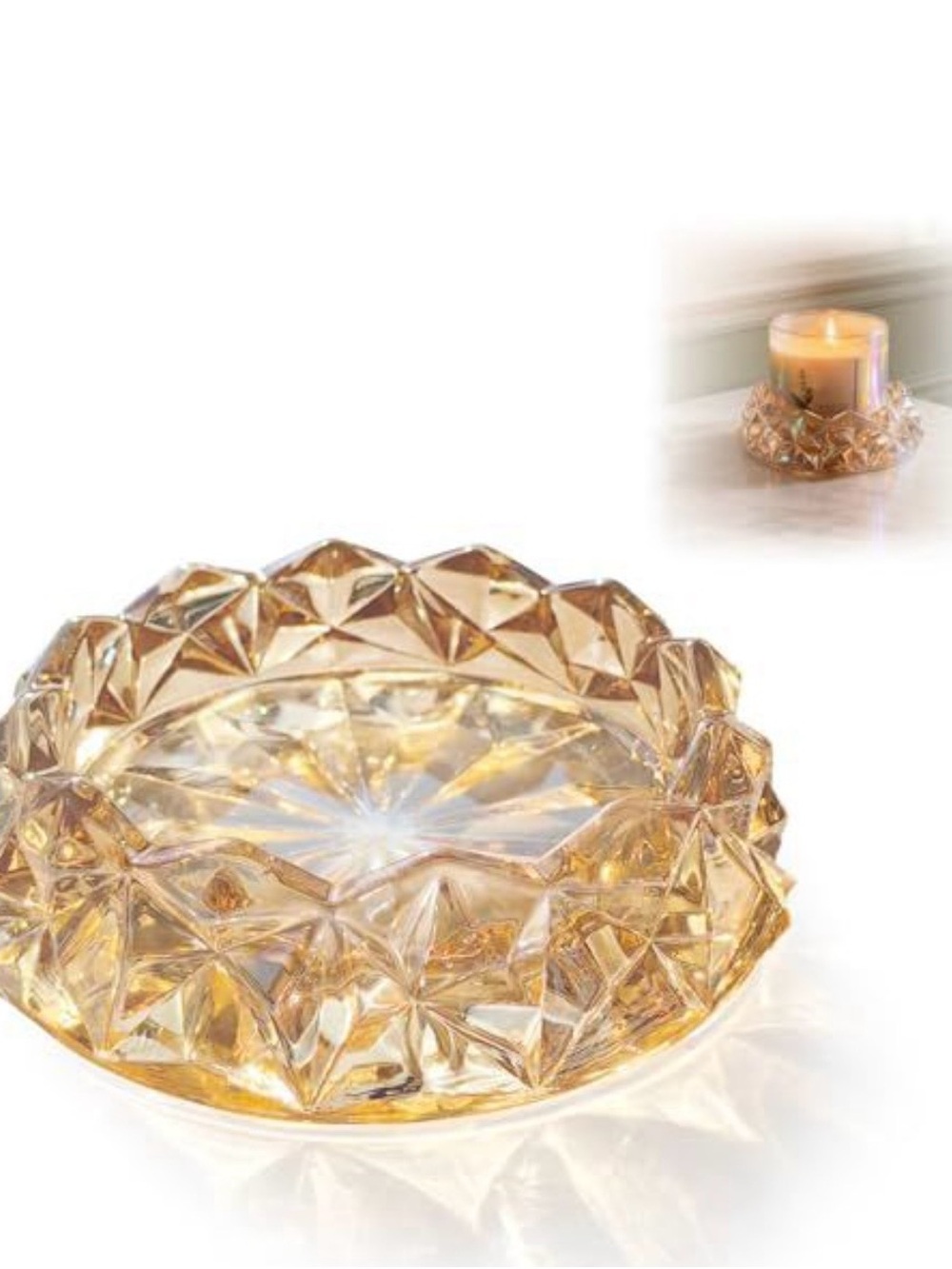 Vintage-Style Faceted Glass Candle Holder - Amber